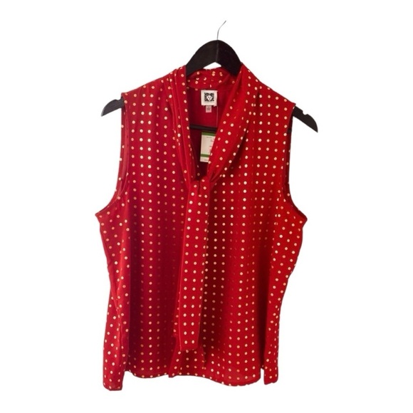 Anne Klein Red with Gold Polka Dots Blouse. Sz L - Picture 1 of 12